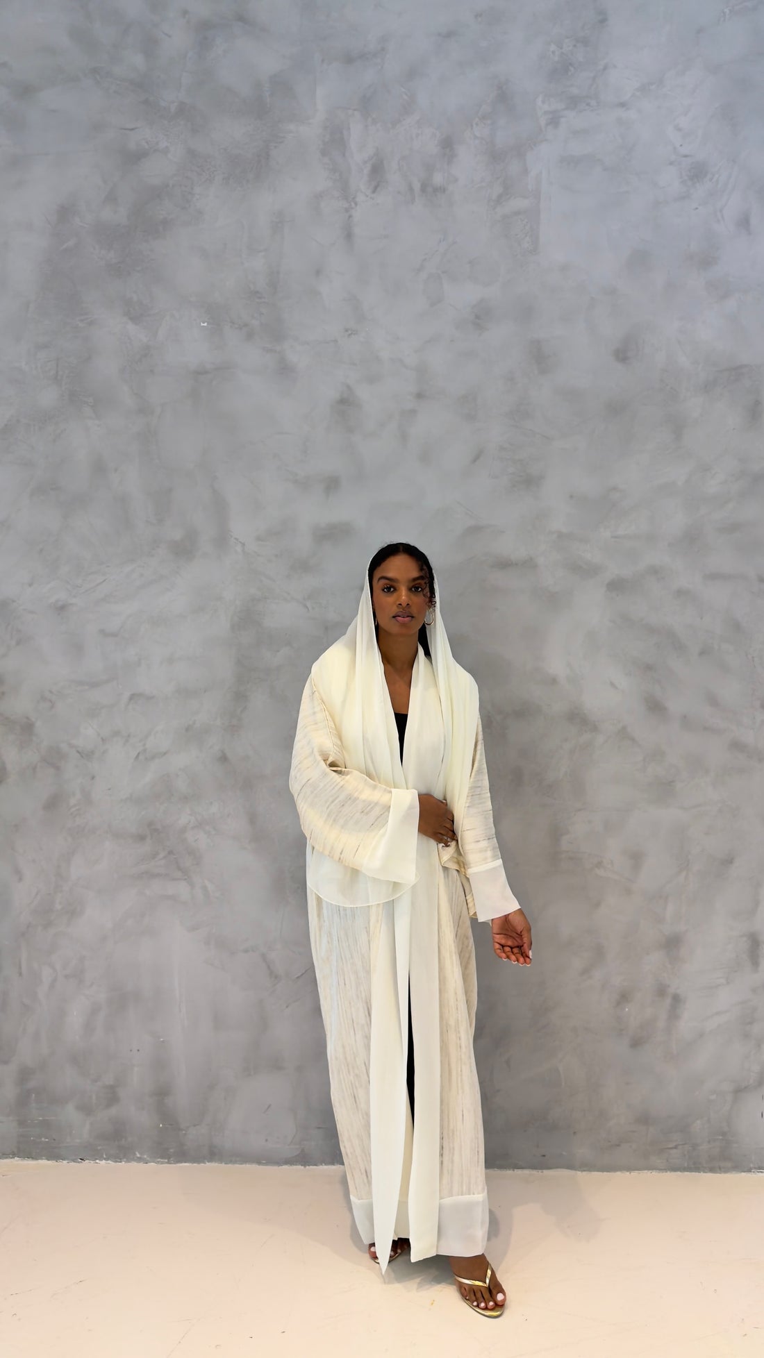 Ivory Printed Abaya
